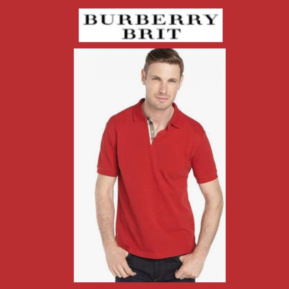 Burberry Brit Nova Check Red Short Sleeve Polo (Faint Stains, Pin-Hole, and ligh
